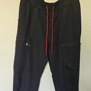 Fabletics On Call Jogger Scrub Pants- Black w/Goji Red accents